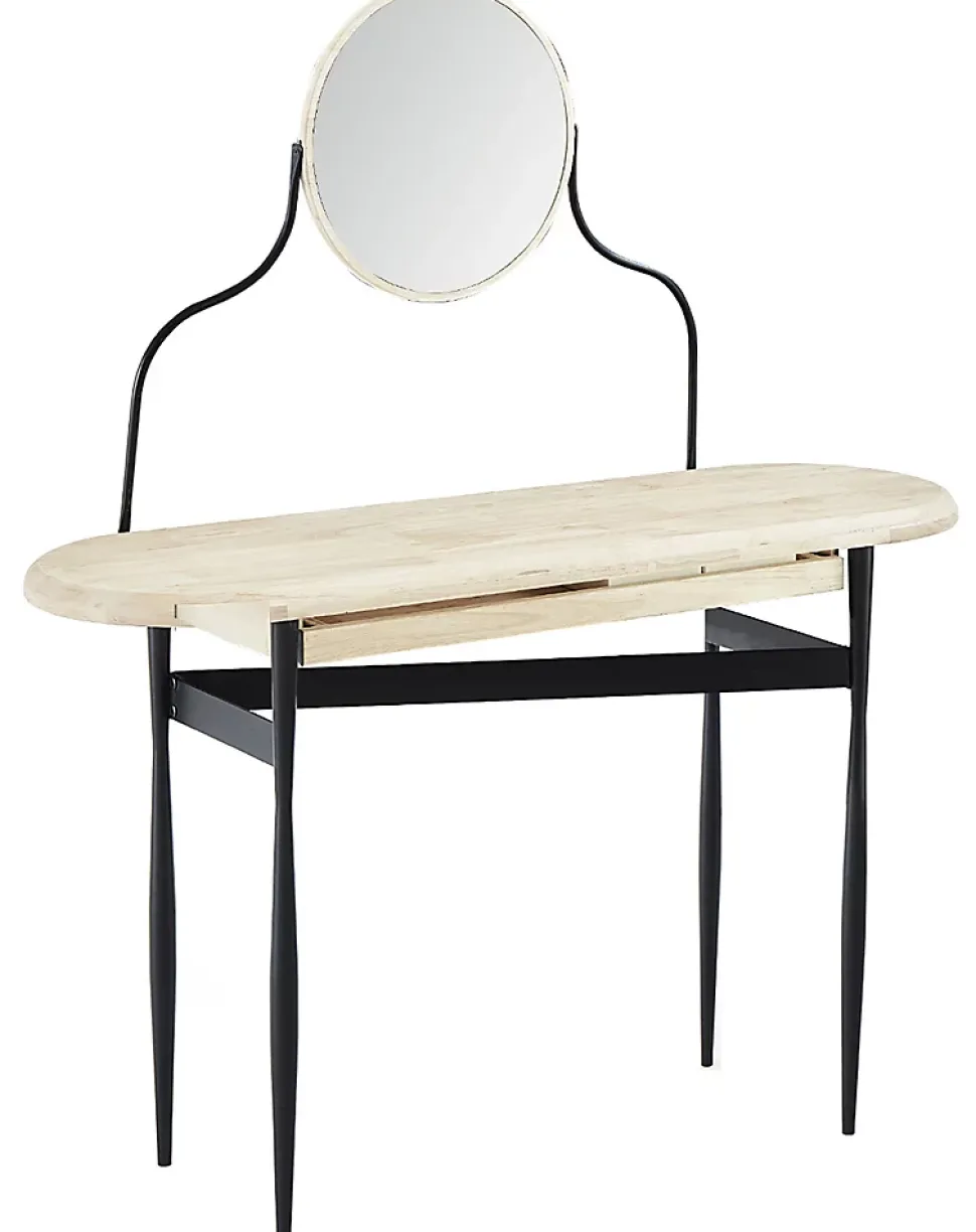 Coiffeuse avec miroir en bois de chêne naturel et métal noir - Longueur 120 x profondeur 40 x hauteur 80 cm