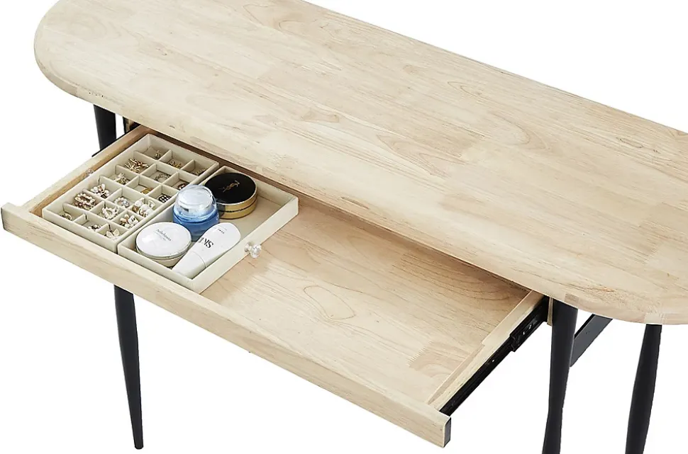 Coiffeuse avec miroir en bois de chêne naturel et métal noir - Longueur 120 x profondeur 40 x hauteur 80 cm