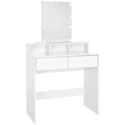 Coiffeuse avec miroir et LED table de maquillage MDF avec 2 tiroirs 80x40x140 cm