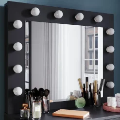 Coiffeuse avec Miroir et Tabouret Noir 80x40x140cm SIRHONA Ensemble de Coiffeuse avec Ampoules LED