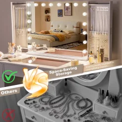 Coiffeuse Avec Miroir LED 8 Tiroirs Blanc 120x 55 cm
