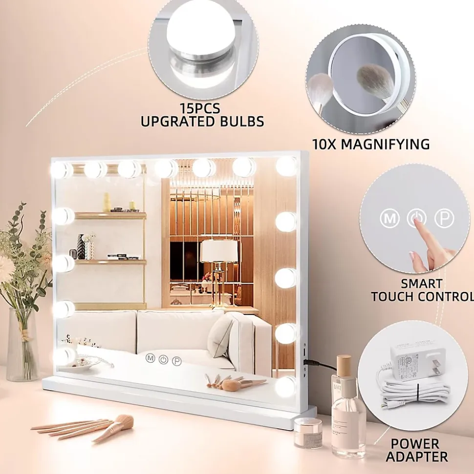 Coiffeuse avec Miroir LED 6 Tiroirs Blanc 92x 55 cm