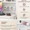 Coiffeuse avec miroir LED 3 couleurs, plateau en verre trempé, prises USB & Type-C, support sèche-cheveux, tabouret inclus