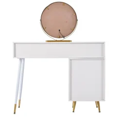 Coiffeuse avec Miroir LED - Table de Maquillage avec Rangement Latéral Réglable et design Extensible - 100x40x78 cm - Blanc