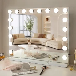 Coiffeuse Avec Miroir LED 8 Tiroirs Blanc 120x 55 cm