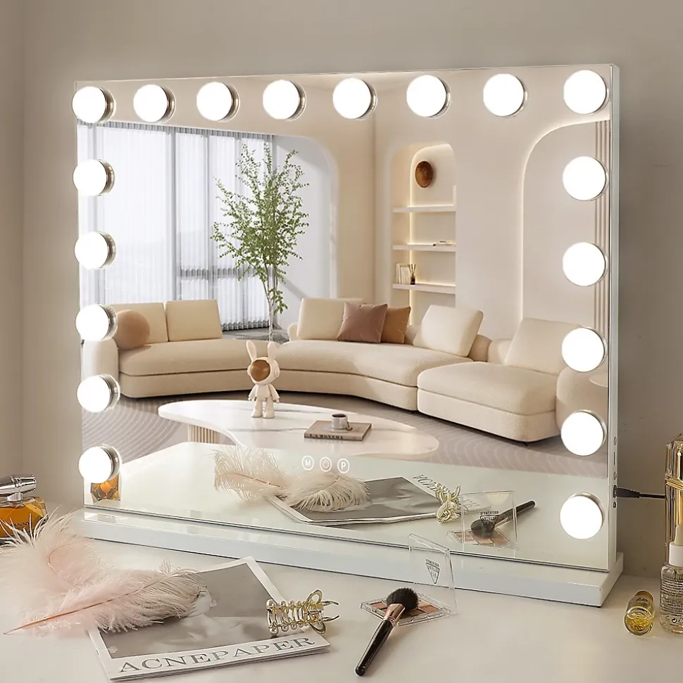 Coiffeuse Avec Miroir LED 8 Tiroirs Blanc 120x 55 cm