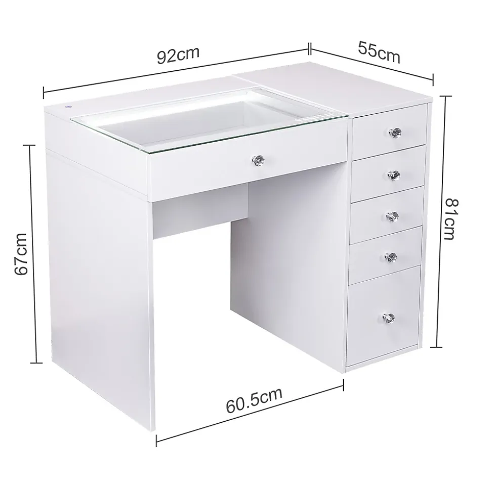 Coiffeuse avec Miroir LED 6 Tiroirs Blanc 92x 55 cm