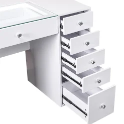 Coiffeuse avec Miroir LED 6 Tiroirs Blanc 92x 55 cm