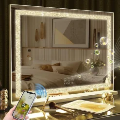 Coiffeuse avec Miroir LED 6 Tiroirs Blanc 92x 55 cm