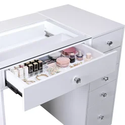 Coiffeuse avec Miroir LED 6 Tiroirs Blanc 92x 55 cm