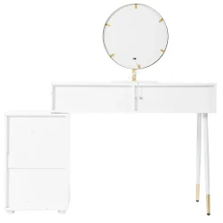 Coiffeuse avec Miroir LED et 5 Tiroirs, Espace de Rangement pour Cosmétiques, 100x40x127 cm, Blanc