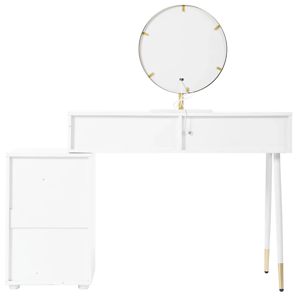 Coiffeuse avec Miroir LED et 5 Tiroirs, Espace de Rangement pour Cosmétiques, 100x40x127 cm, Blanc