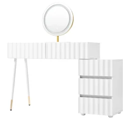 Coiffeuse avec Miroir LED et 5 Tiroirs, Espace de Rangement pour Cosmétiques, 100x40x127 cm, Blanc