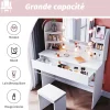 Coiffeuse avec Miroir LED et Tabouret SIRHONA 108 x 40 x 140 cm avec Tiroir et 4 étagères Blanc