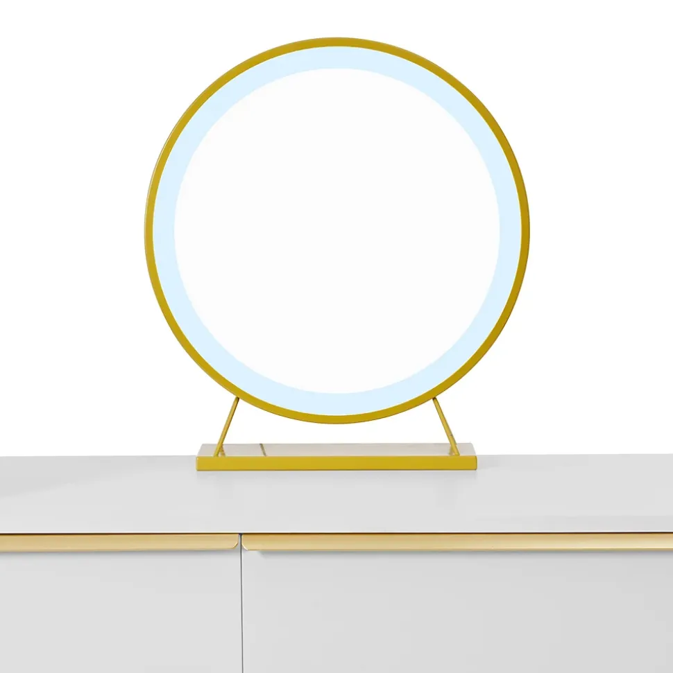 Coiffeuse avec Miroir LED - Table de Maquillage Moderne avec 3 Tiroirs et Rangement Fermé - Sans Tabouret - Blanc - 100x40x124 cm