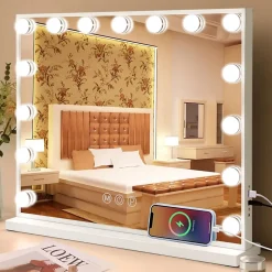 Coiffeuse Avec Miroir LED 8 Tiroirs Blanc 120x 55 cm