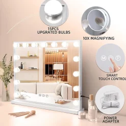 Coiffeuse Avec Miroir LED 8 Tiroirs Blanc 120x 55 cm