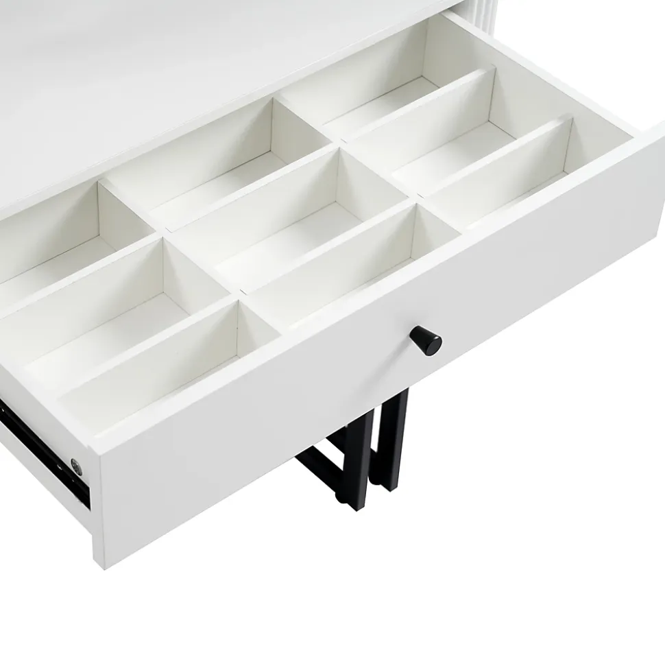 Coiffeuse avec Miroir LED 3 Tons, Tiroir à 9 Cases et 3 Niveaux de Rangement 100x116x40 cm Blanc