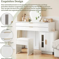 Coiffeuse avec Miroir LED Extensible - Table de Maquillage Moderne avec 2 Tiroirs - Meuble Gain de Place - Sans Tabouret - Blanc