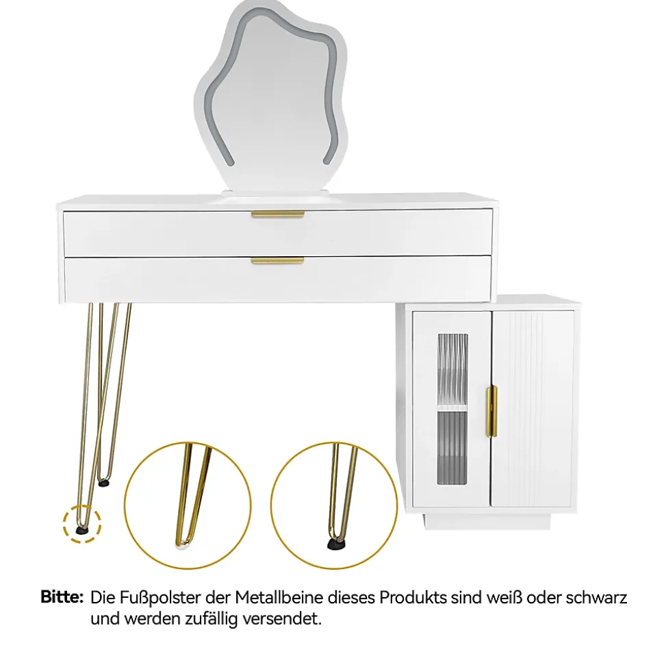 Coiffeuse avec Miroir LED Extensible - Table de Maquillage Moderne avec 2 Tiroirs - Meuble Gain de Place - Sans Tabouret - Blanc