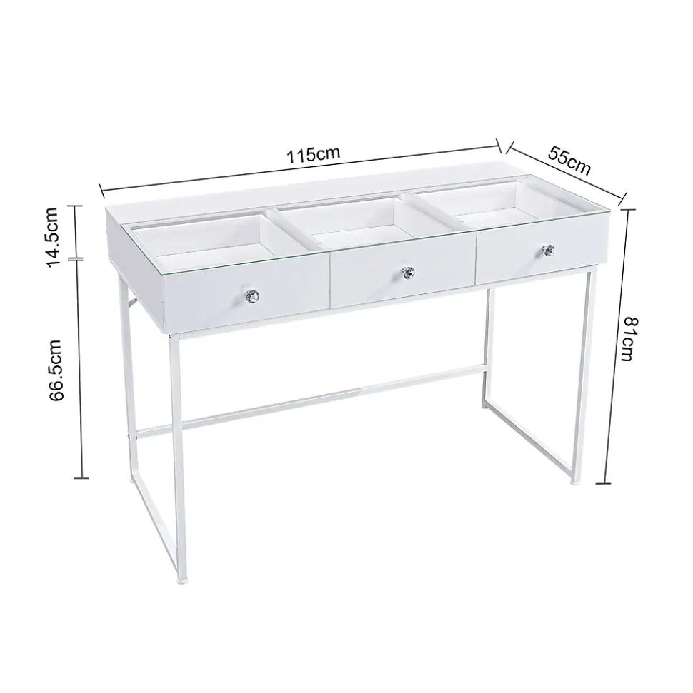 Coiffeuse Avec Miroir LED 3 Tiroirs Blanc 115x 55 cm