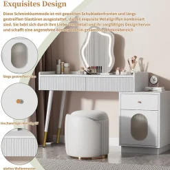Coiffeuse avec Miroir LED - Table de Maquillage Moderne avec 3 Tiroirs et 1 Porte - Panneau de Particules - Blanc - 100x40x124 cm