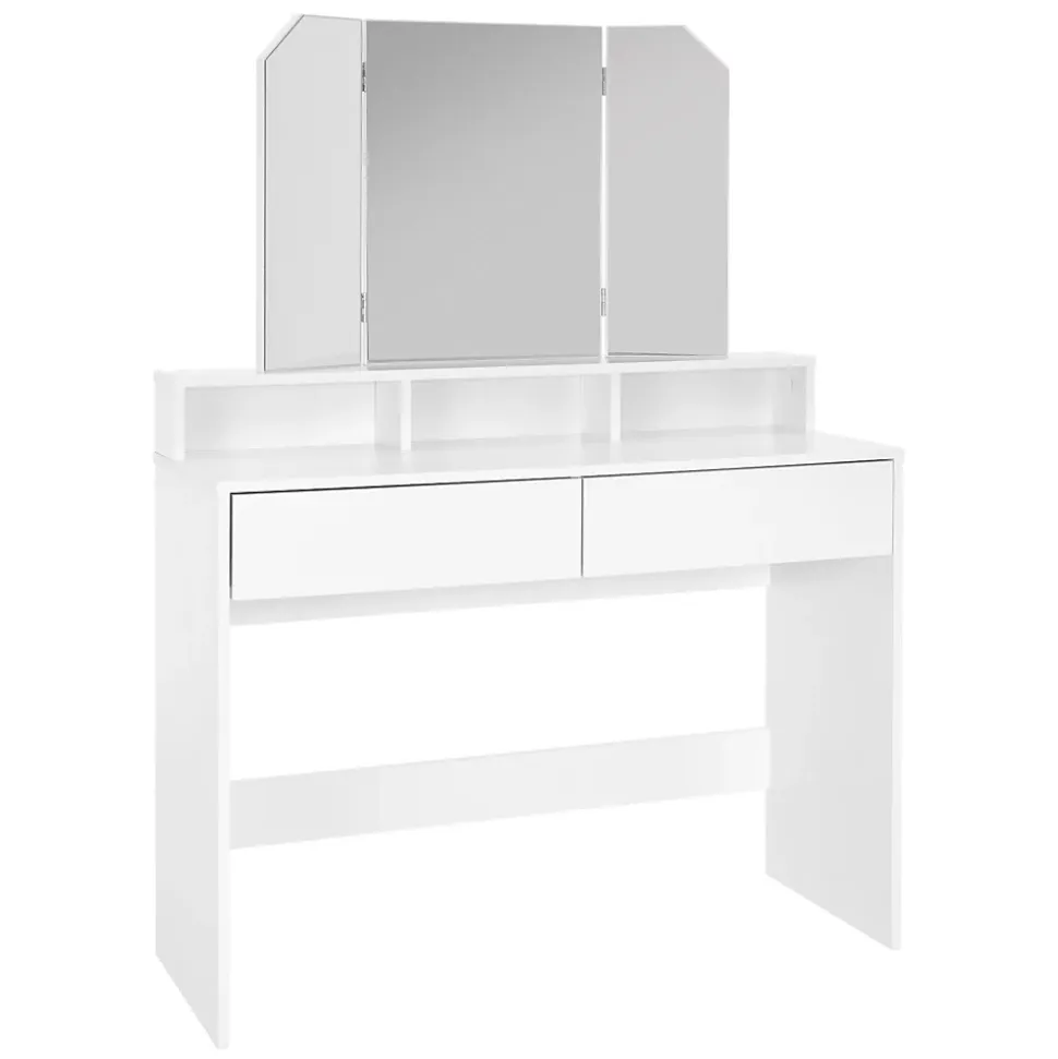 Coiffeuse avec miroir pliable moderne table de maquillage en MDF avec 2 tiroirs