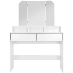 Coiffeuse avec miroir pliable moderne table de maquillage en MDF avec 2 tiroirs