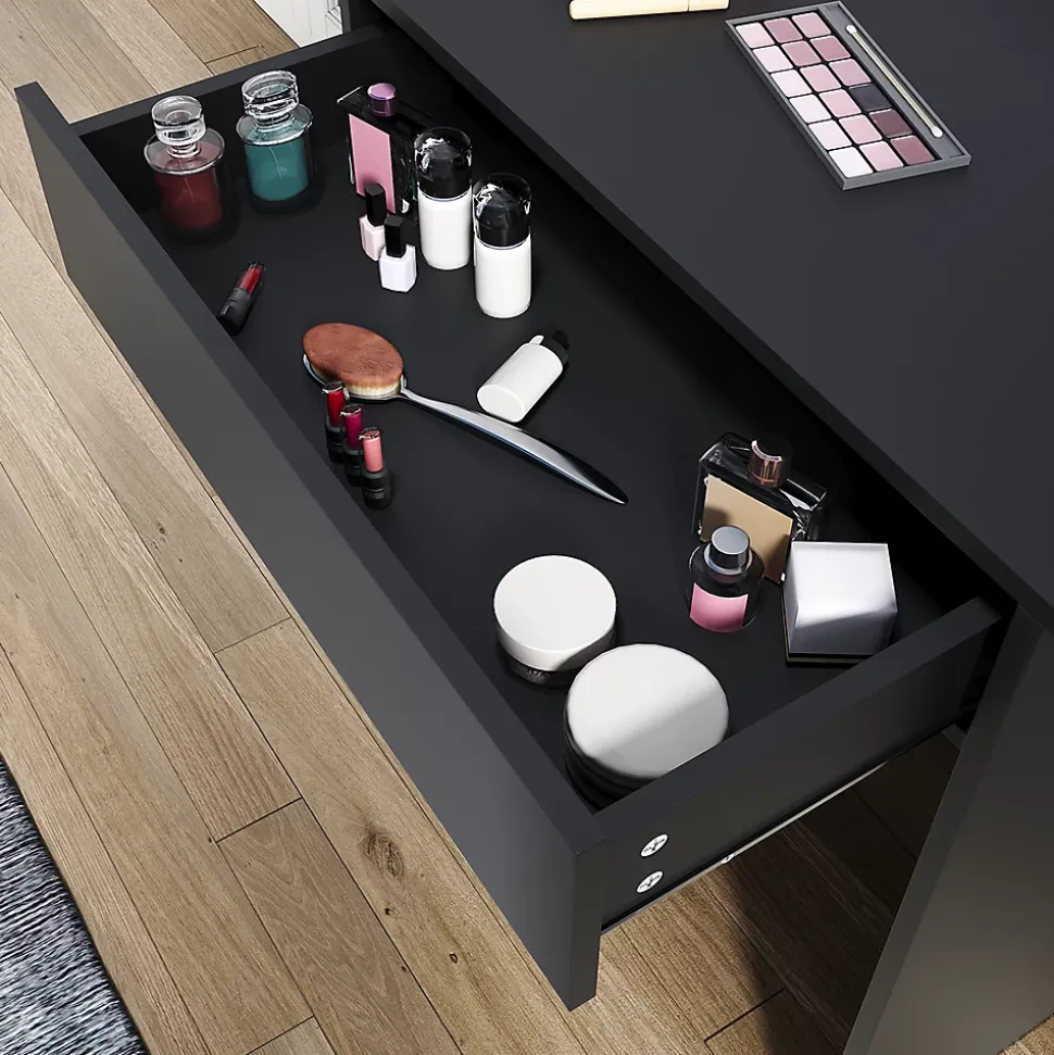 Coiffeuse avec Miroir SIRHONA Noir 70x40x140cm Table de Maquillage + Grands Tiroirs + Nombres étagères