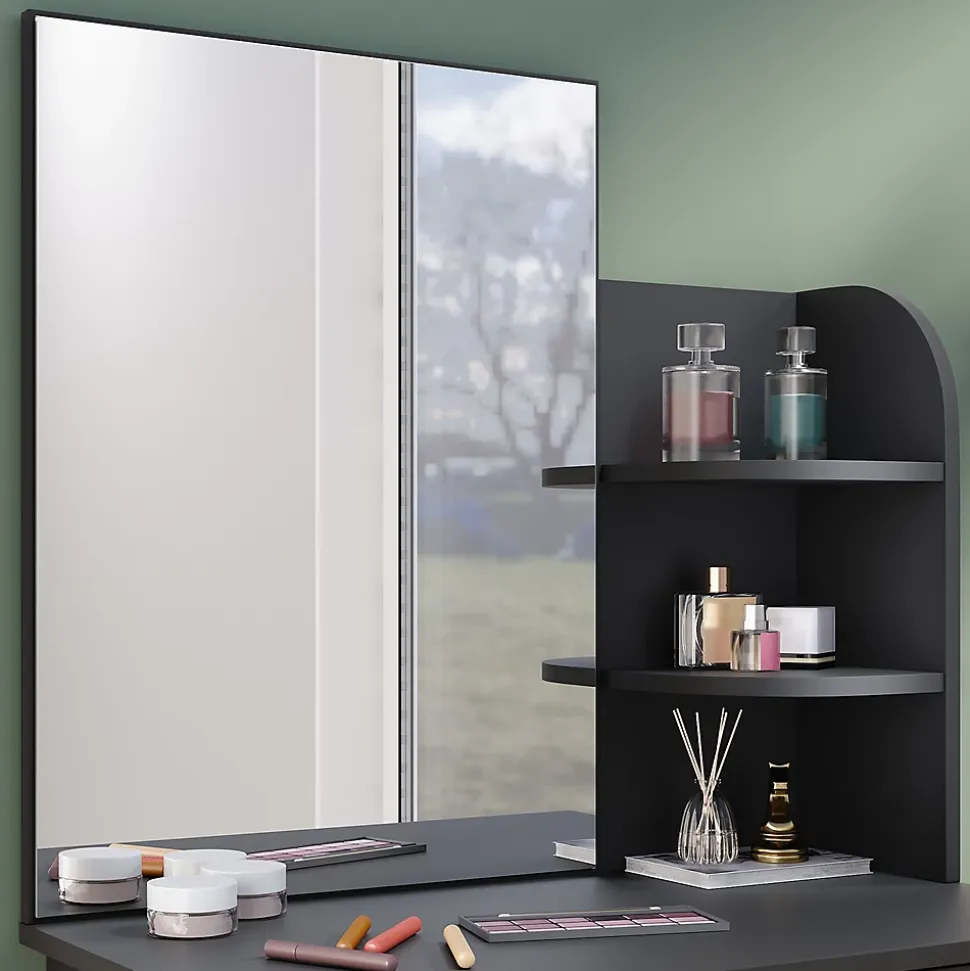 Coiffeuse avec Miroir SIRHONA Noir 70x40x140cm Table de Maquillage + Grands Tiroirs + Nombres étagères