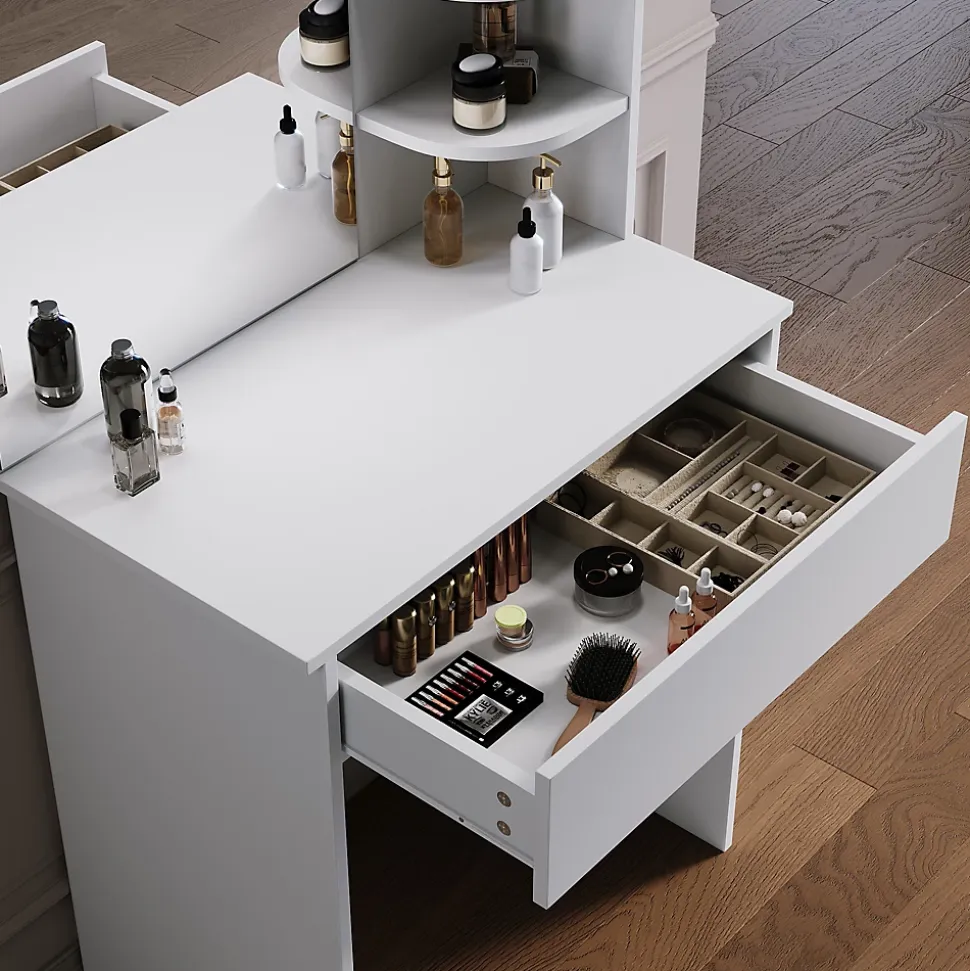 Coiffeuse avec Miroir SIRHONA Noir 70x40x140cm Table de Maquillage + Grands Tiroirs + Nombres étagères