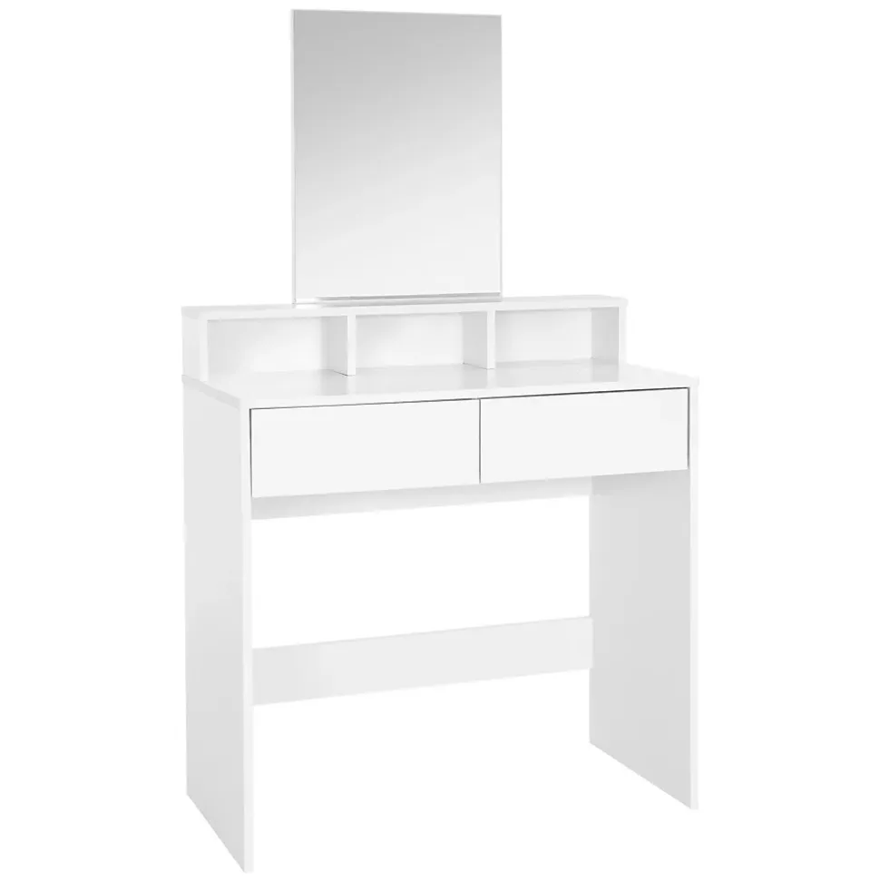 Coiffeuse avec miroir table de maquillage MDF blanc avec 2 tiroirs 80x40x140 cm