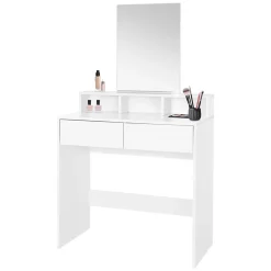 Coiffeuse avec miroir table de maquillage MDF blanc avec 2 tiroirs 80x40x140 cm