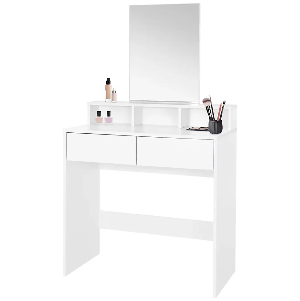 Coiffeuse avec miroir table de maquillage MDF blanc avec 2 tiroirs 80x40x140 cm