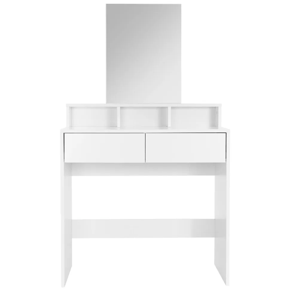 Coiffeuse avec miroir table de maquillage MDF blanc avec 2 tiroirs 80x40x140 cm