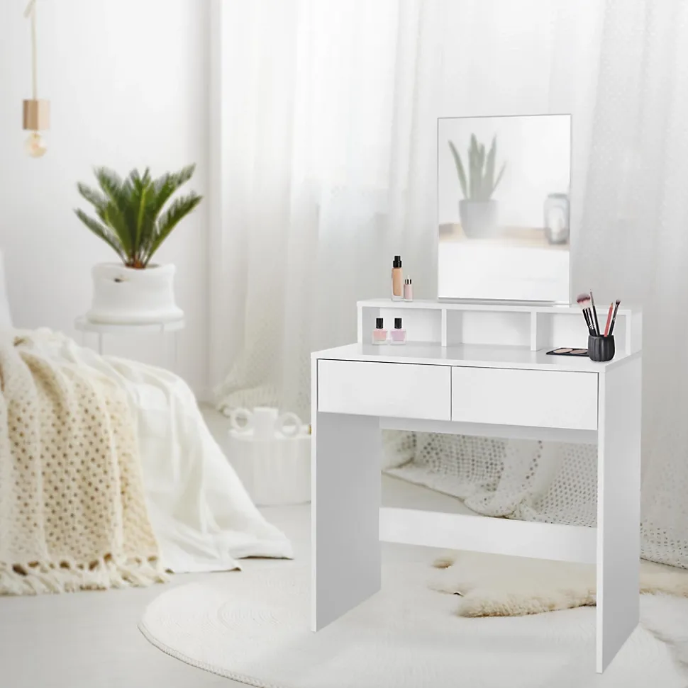 Coiffeuse avec miroir tiroirs et tabouret de maquillage MDF blanc 80x40x140 cm