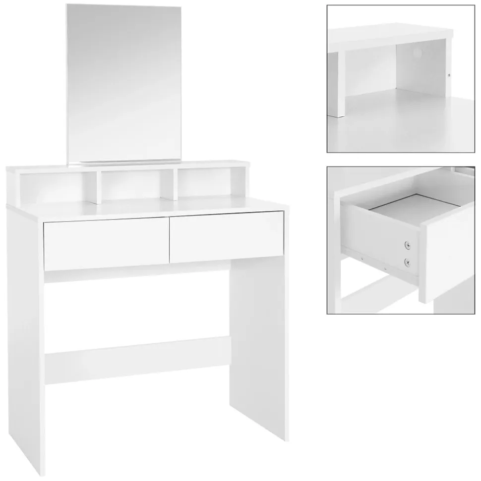 Coiffeuse avec miroir tiroirs et tabouret de maquillage MDF blanc 80x40x140 cm