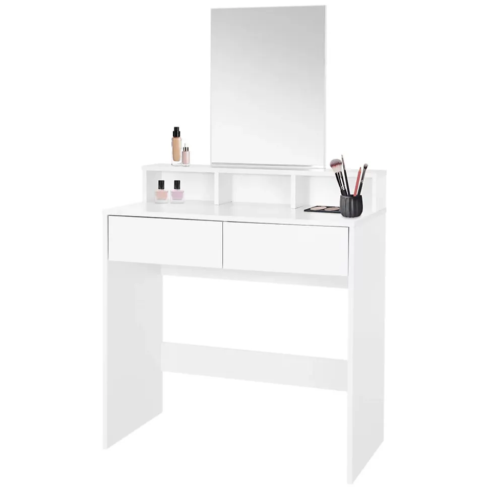 Coiffeuse avec miroir tiroirs et tabouret de maquillage MDF blanc 80x40x140 cm