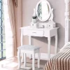 Coiffeuse, avec Tabouret, 1 miroirs, Miroir Pivotant et 3 tiroirs, Idéale pour Enfants et Adultes, Blanc