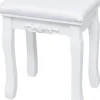 Coiffeuse avec Tabouret et Miroir Amovible, 10 Lumières LED, Table de Maquillage 2 en 1 avec 4 Tiroirs, Blanc