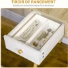 Coiffeuse avec tabouret style scandinave - 2 tiroirs, compartiment porte miroir - panneaux aspect chêne clair blanc