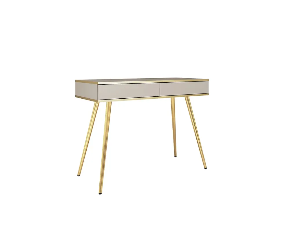Coiffeuse, beige, pieds dorés, 102 x 79 x 50 cm