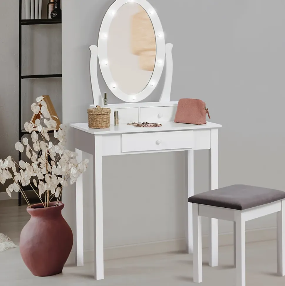 Coiffeuse BELLA avec miroir LED et tabouret