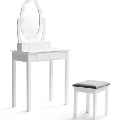 Coiffeuse BELLA avec miroir LED et tabouret