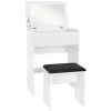 Coiffeuse blanc avec miroir pliable table de maquillage avec tabouret noir MDF