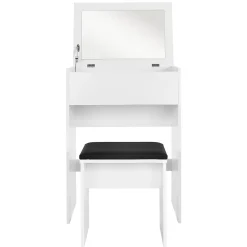 Coiffeuse blanc avec miroir pliable table de maquillage avec tabouret noir MDF