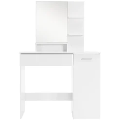 Coiffeuse blanc avec miroir et deux étagères ouvertes table de maquillage en MDF