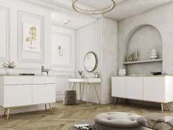Coiffeuse, blanc, pieds dorés, 102 x 79 x 50 cm