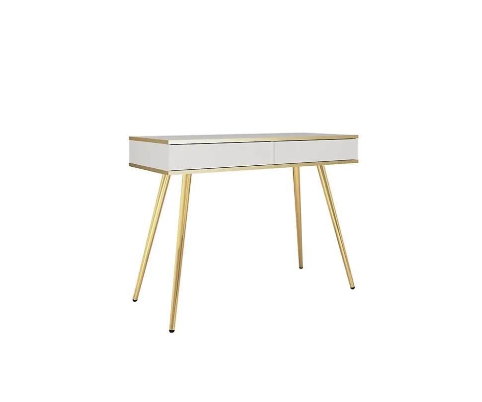 Coiffeuse, blanc, pieds dorés, 102 x 79 x 50 cm