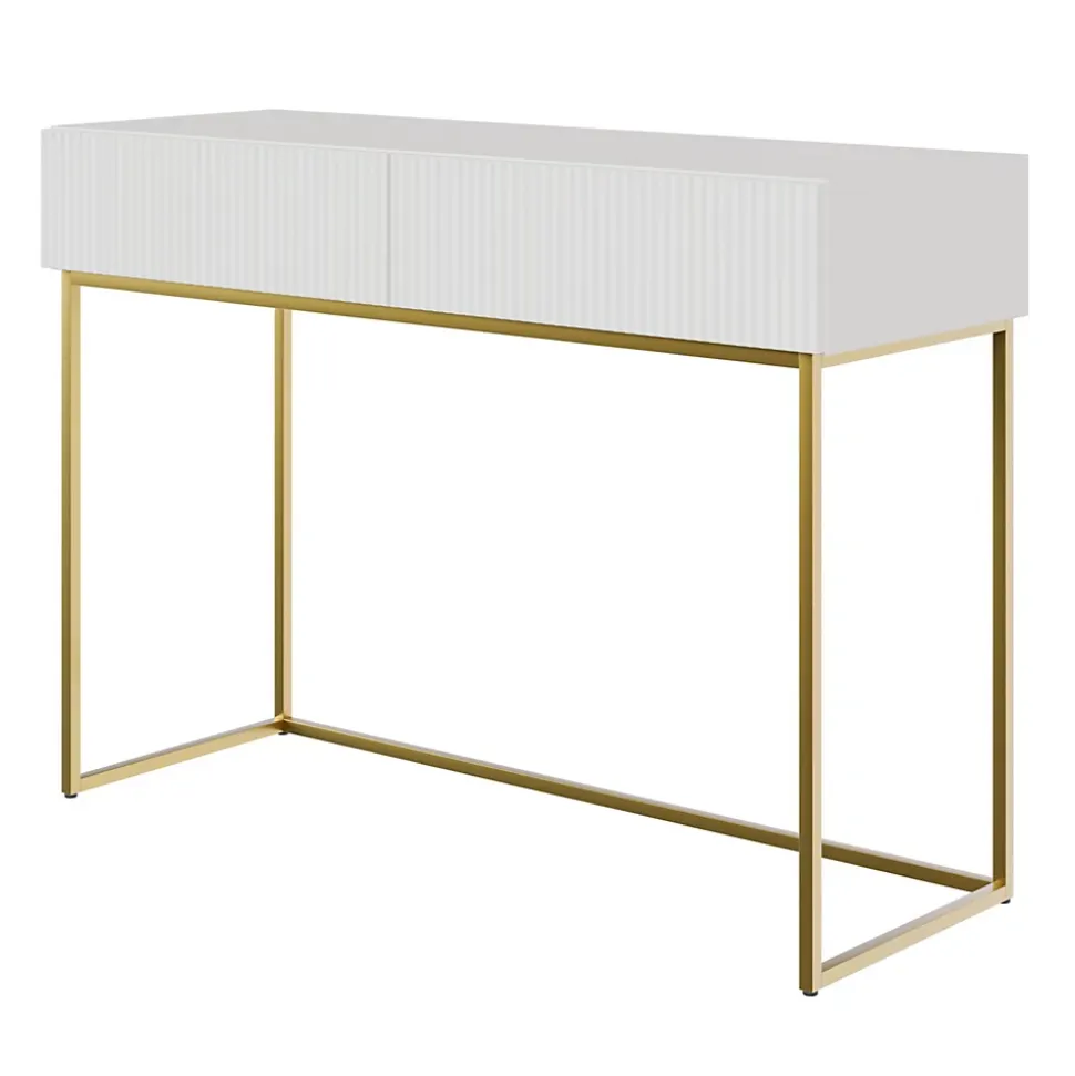 Coiffeuse blanc pieds dorés 110 cm VELDIO